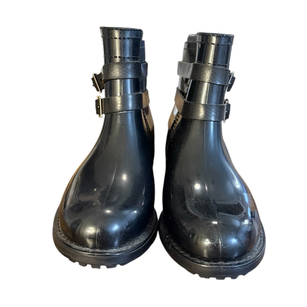 Nicole Miller Lugged Sole Black Rubber Rain Boots with Buckles Women’s Size 7 - Picture 4 of 8